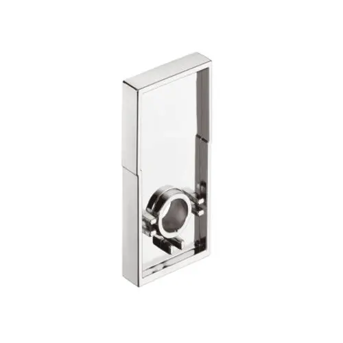 Hansgrohe Fliesenausgleichsscheibe in rechteckiger Form, verchromt, mit einem zentralen Ring und glatter Oberfläche, geeignet zur Verwendung in Nassbereichen.